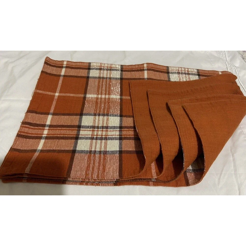 Trends Collections Plaid Rectangular Orange Cotton/Lurex Placemats Machine Wash
